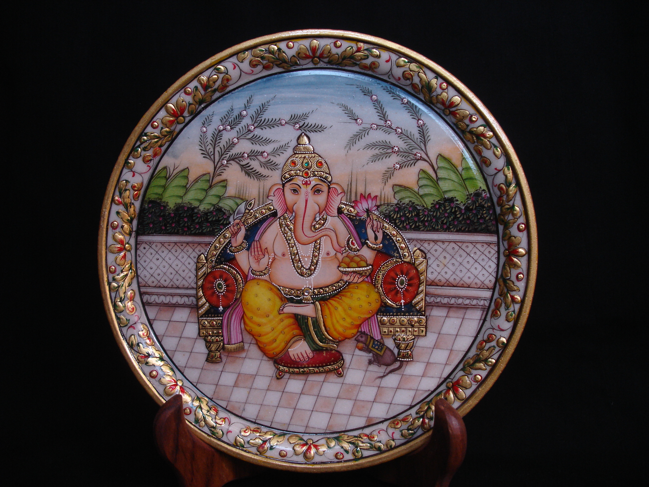 Manufacturers Exporters and Wholesale Suppliers of Marble Plate Ganesh Portrait With Gold Work Jaipur Rajasthan